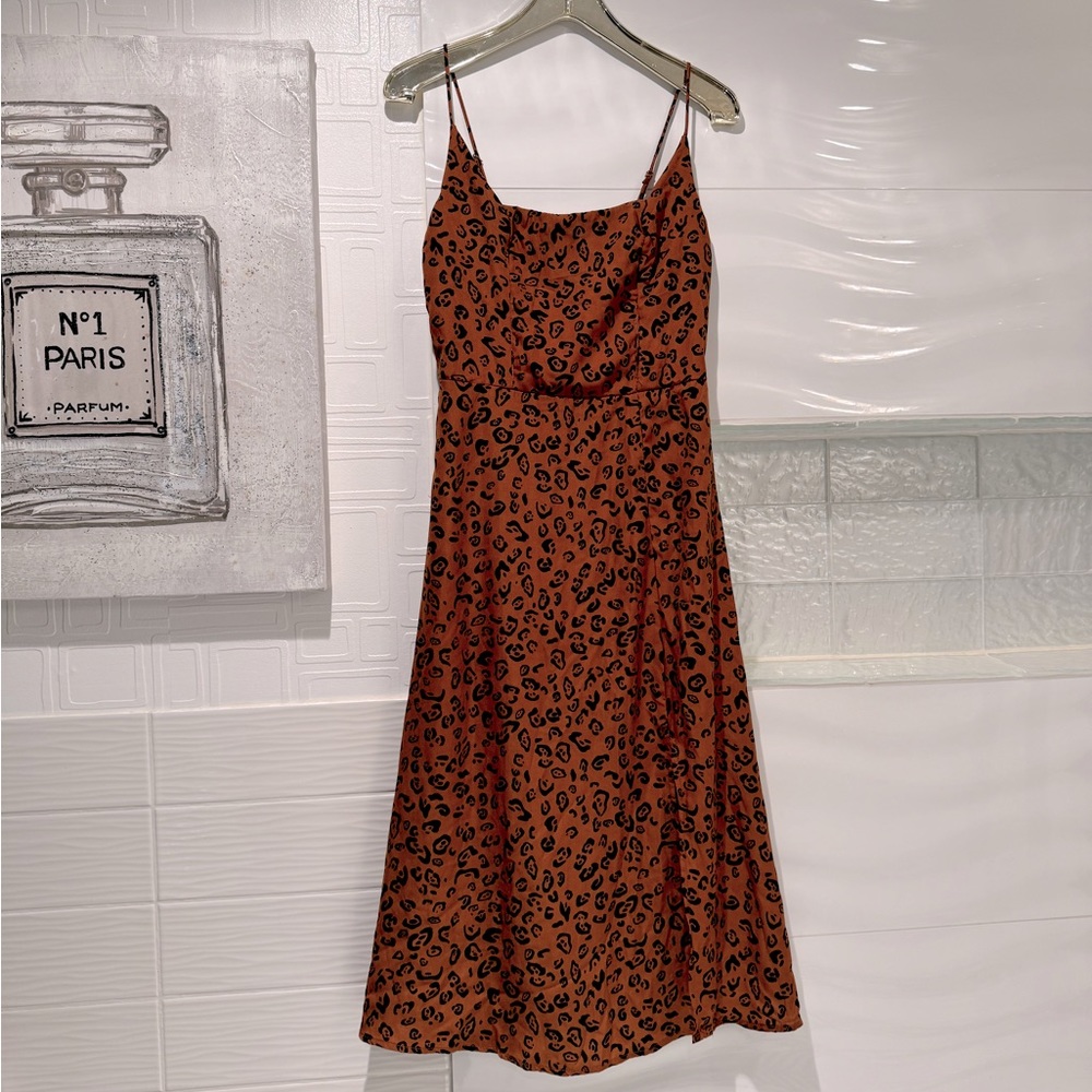 ROW A MIDI Dress Leopard Animal Print Straps NWOT Sz S